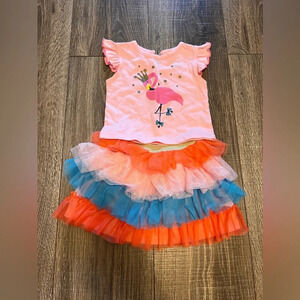 Cutie Pie Pink Flamingo Matching Set Tulle Skirt Size 12M